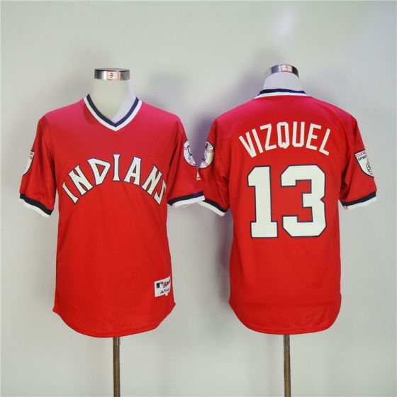Men Cleveland Indians 13 Vizquel Red MLB Jerseys